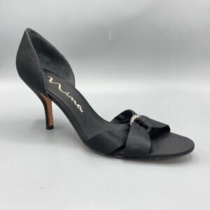 Nina D'Orsay Heels Size 8.5‎ Black Satin Rhinestone Dressy Occasion Shoes
